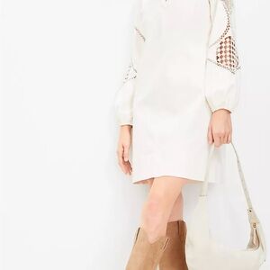 NWT LOFT Cream Long Sleeve Shift Dress Mini Dress